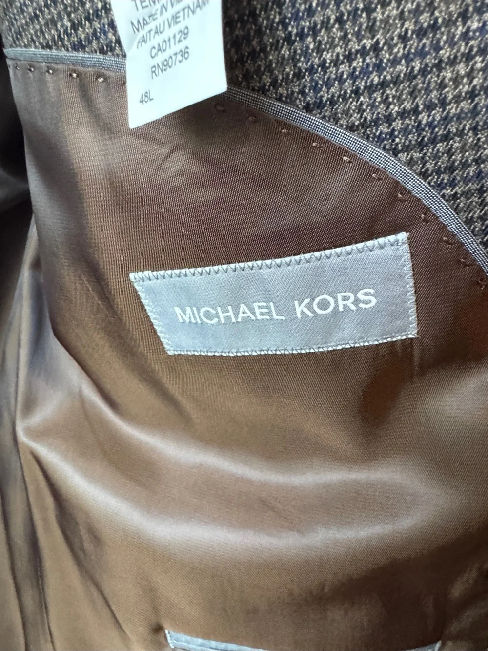 Michael Kors Men's 50R Black/brown Micro-Check Blazer NWOT